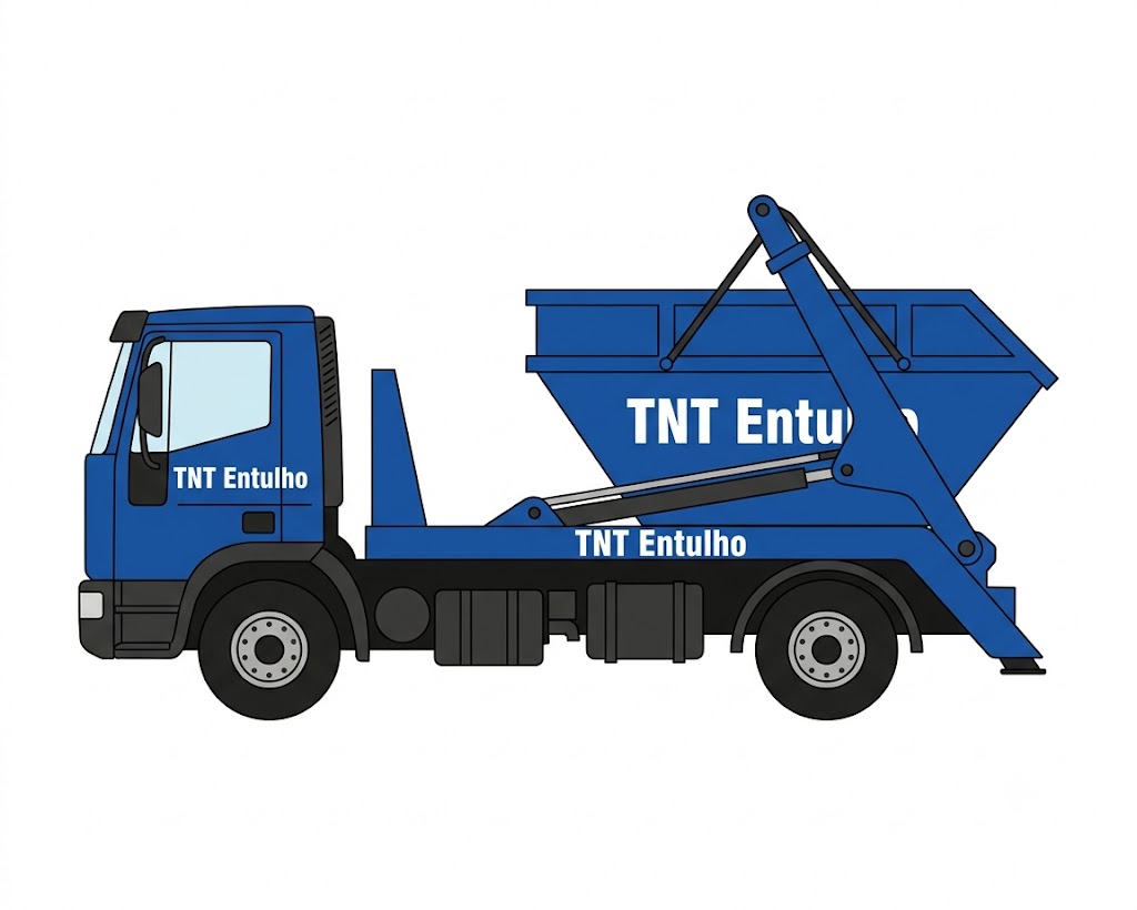 Desenho ilustrativo do caminhão poliguindaste e caçamba TNT Entulho
